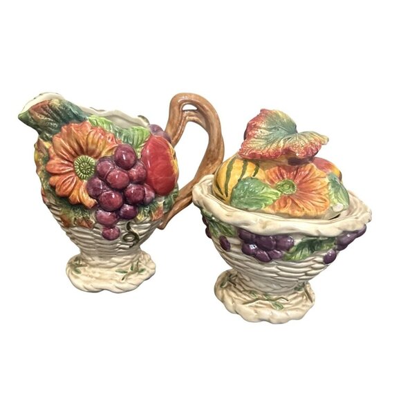 Fitz and Floyd Harvest Heritage Sugar Bowl Creamer Autumn Thanksgiving Retired D - Picture 4 of 8